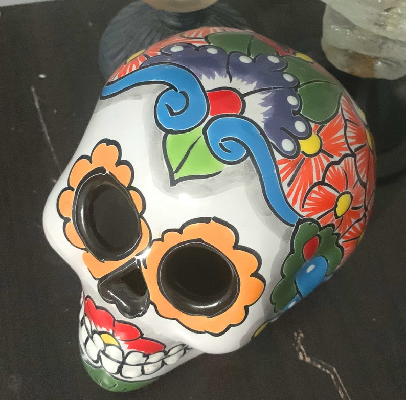 Mexican Sugar Skull Ceramic Sugar Skull Halloween Decoration Halloween Candle Luminary Skull Talavera Pottery Mexican Decor Mexican Pottery