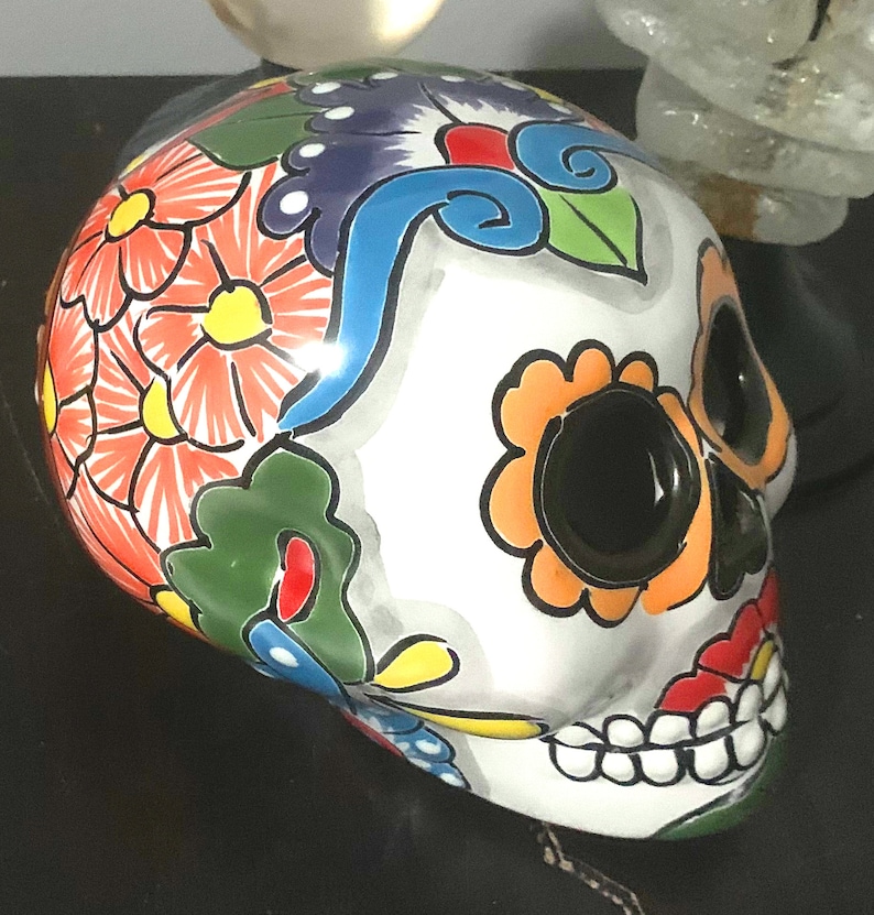 Mexican Sugar Skull Ceramic Sugar Skull Halloween Decoration Halloween Candle Luminary Skull Talavera Pottery Mexican Decor Mexican Pottery