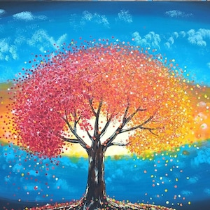 Hand- painted-A Celebration of Fall -a Tree in Fall colors -large original acrylic painting
