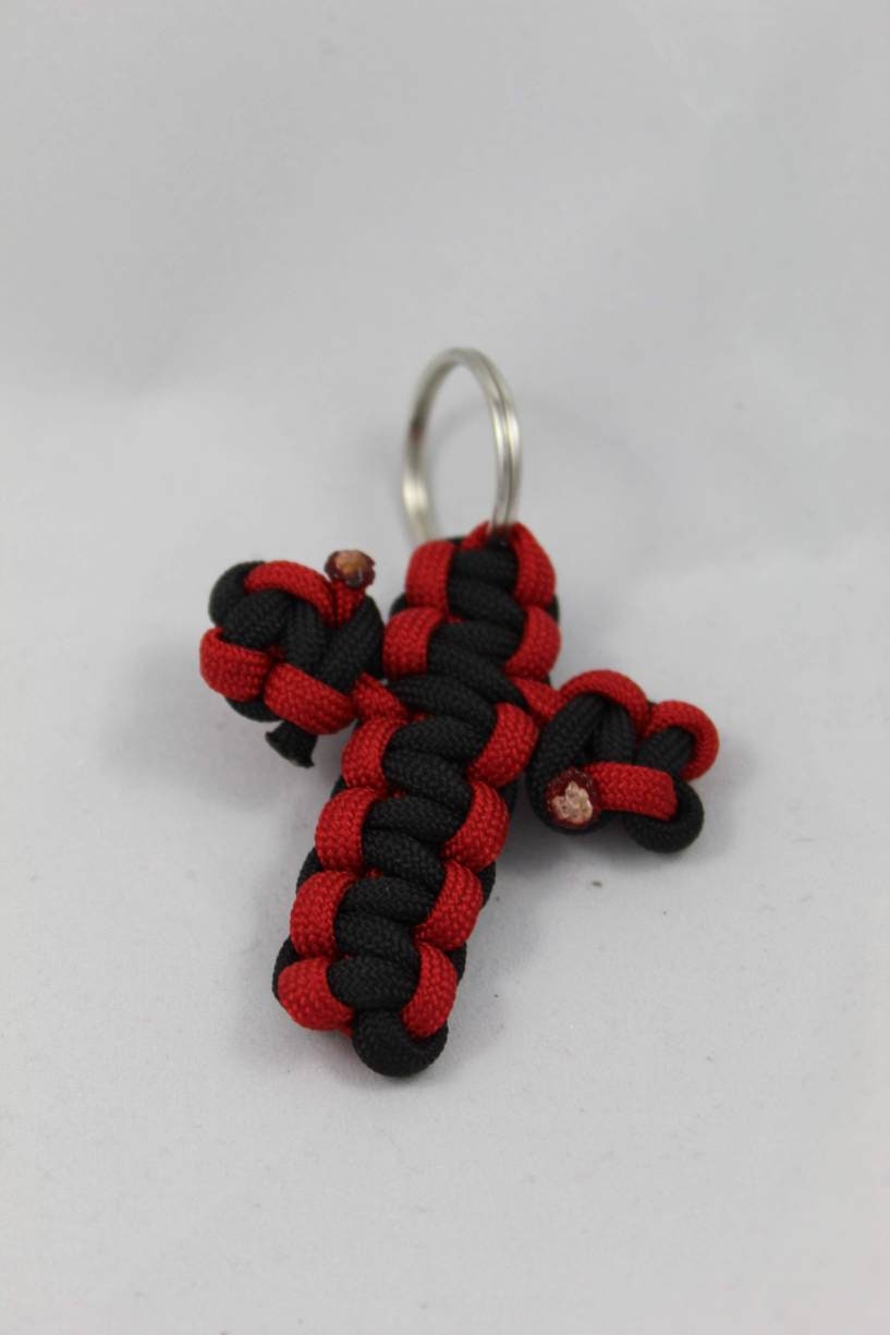 Paracord Cross Keychain with silver key ring Etsy