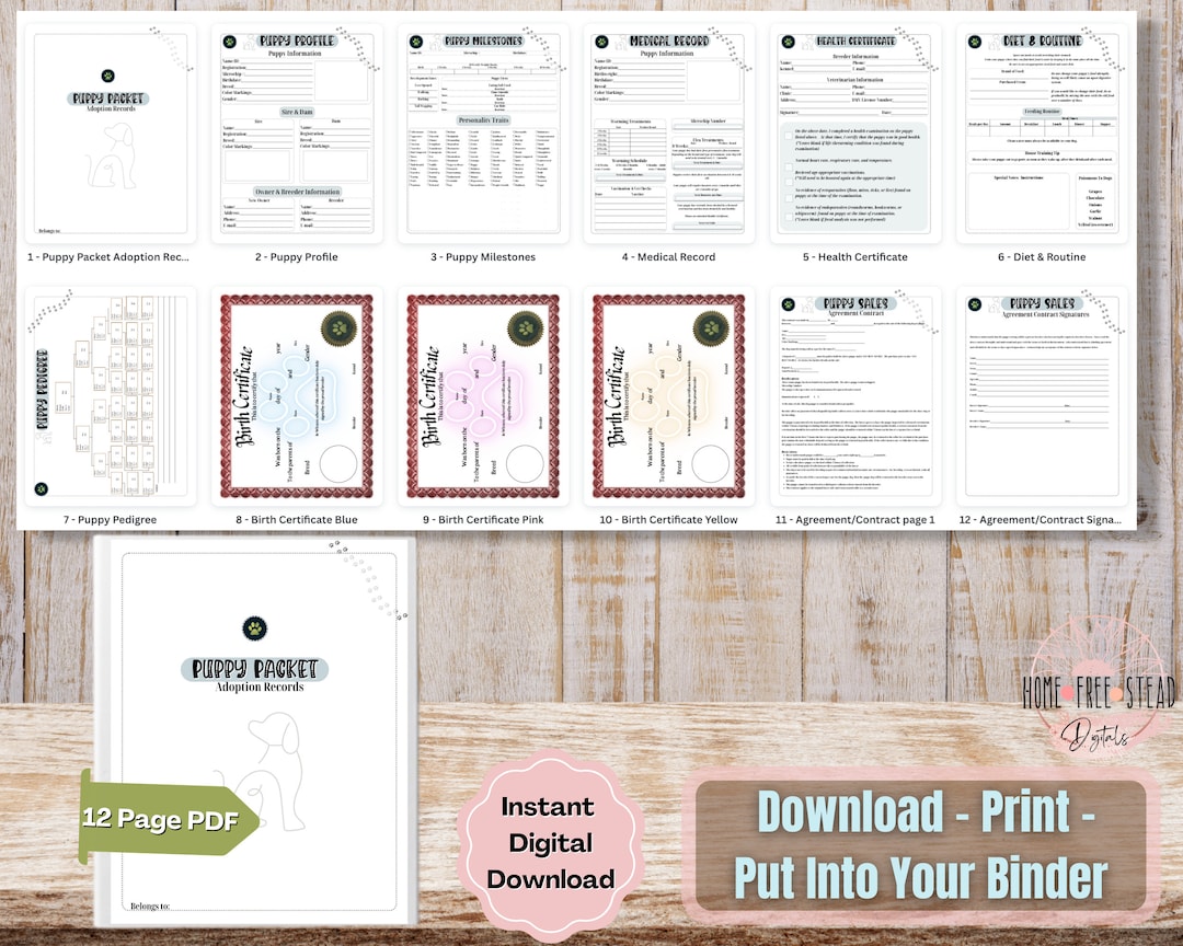 Dog Breeder PDF, Puppy Adoption Packet, Record Keeping Logbook, Manage ...
