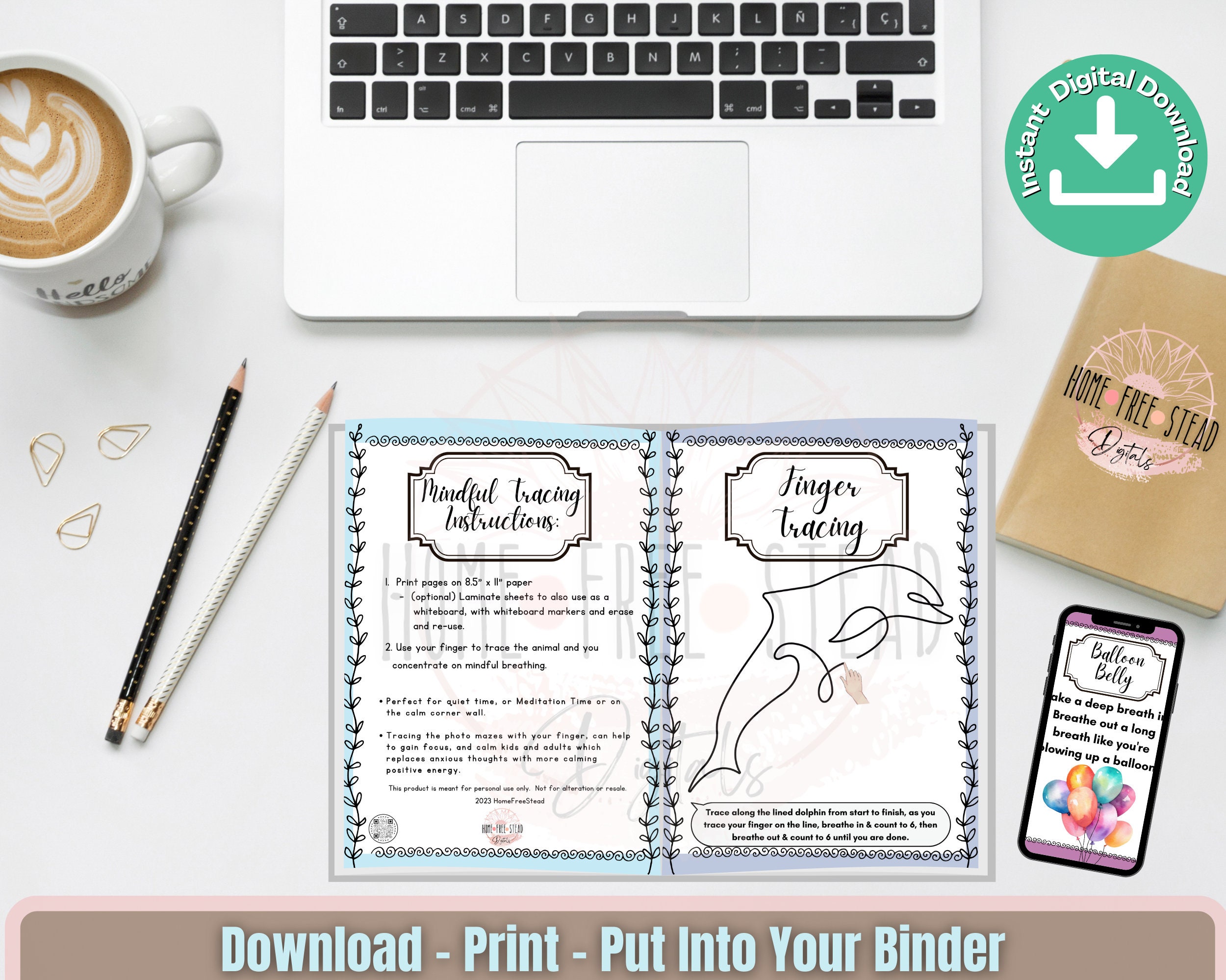 Calming Breathing Worksheets for Kids and Adults, Therapist Wall Art ...