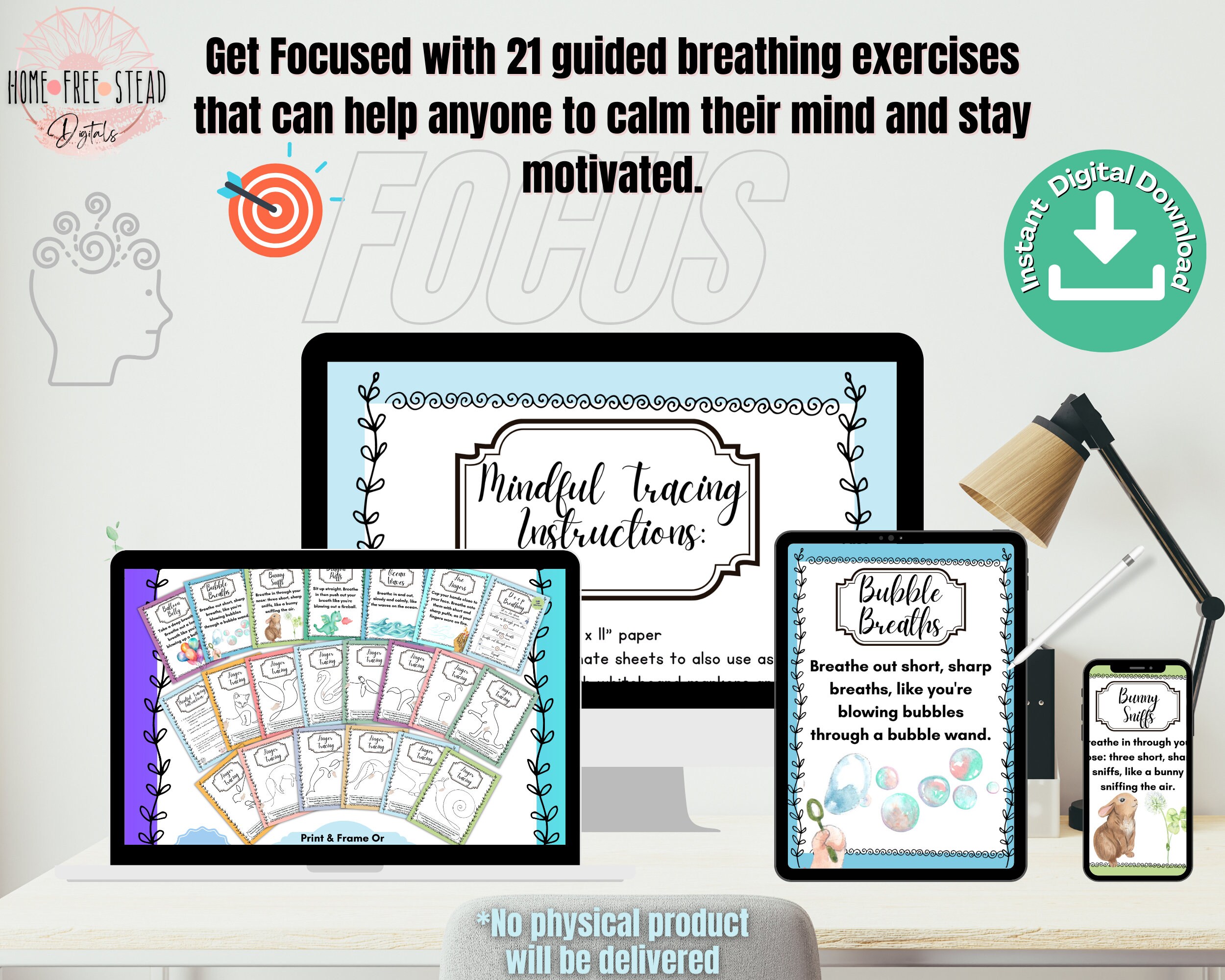 Calming Breathing Worksheets for Kids and Adults, Therapist Wall Art ...