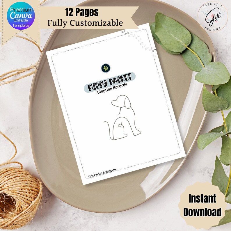 Dog Breeder Canva Template, PDF Puppy Adoption Packet, Record Keeping