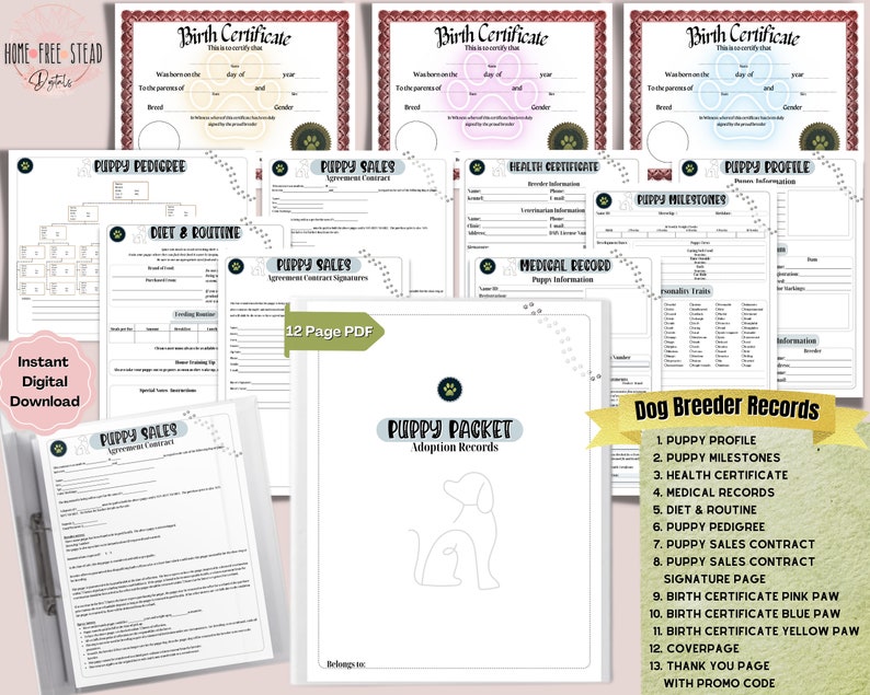 Dog Breeder PDF, Puppy Adoption Packet, Record Keeping Logbook, Manage