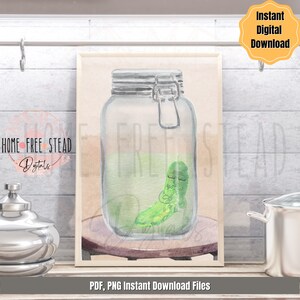 Letzte Gurke Im Glas Aquarell Fine Art PDF PNG, druckbare Sofortiger digitaler Download, Lustige Küche Wand Kunst Druck, Gurke Kunstwerk