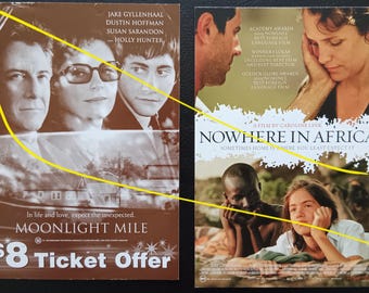 3 x movie ticket flyers - Moonlight Mile w/ Jake Gyllenhaal - Nowhere In Africa by Caroline Link - Safety Of Objects w/ Glenn Close