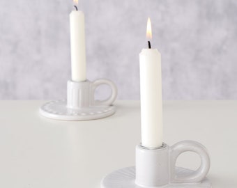 Kerzenleuchter Weiß/ Kerzenständer/Kerzenhalter/Deko/ Nature/ Skandi/ Home 2Tlg