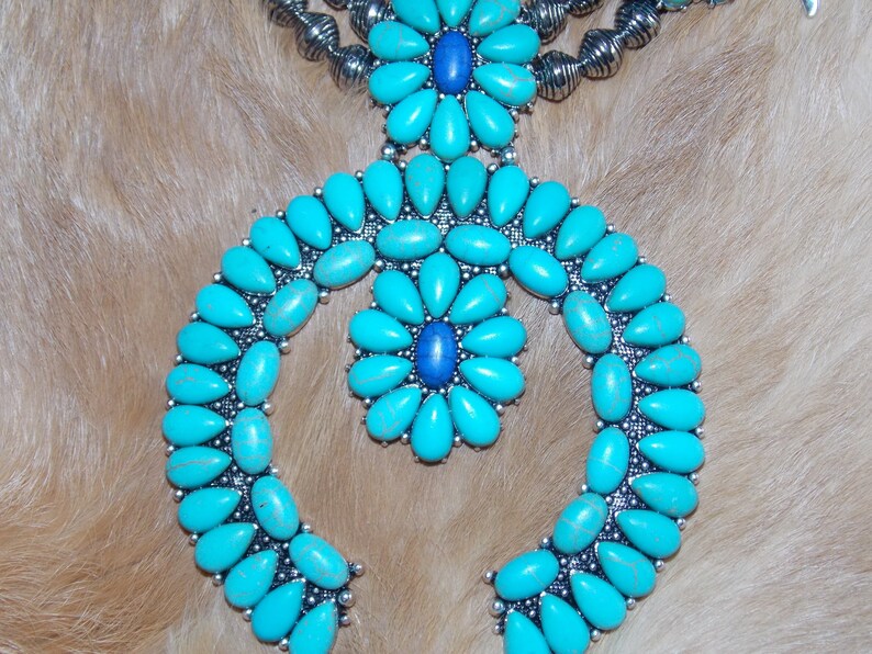 Turquoise and blue squash blossom set Squash necklace Turquoise squash blossom necklace Western jewelry