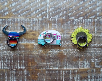 Western phone grips. Ring phone grips. Serape and sunflower phone grip