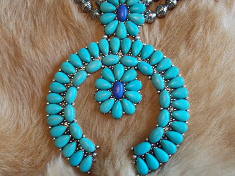 Turquoise and blue squash blossom set Squash necklace Turquoise squash blossom necklace Western jewelry