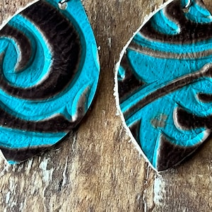 Turquoise embossed leather earrings. Leather earrings. Turquoise jewelry. Western earrings