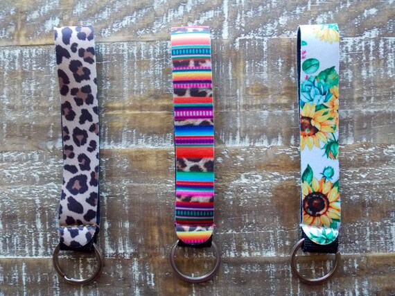 Serape key chain. Leopard keychain. Sunflower keychain. Wrist keychain. Key fob.