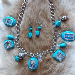 Turquoise rodeo vintage charm necklace. Turquoise necklace. Rodeo vintage inspired necklace. Western jewelry