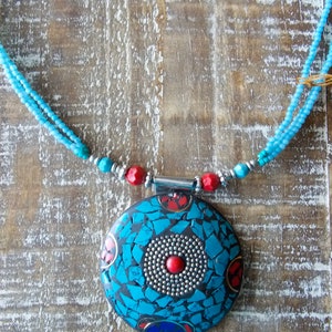 Mosaic Turquoise Beaded Necklace. Turquoise Necklace. Western Jewelry.