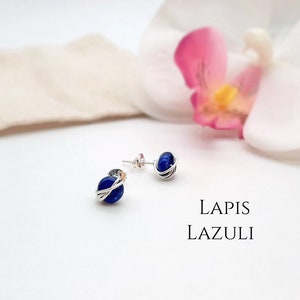 September Birthstone Stud Earrings Lapis Lazuli Sterling Silver 14k Gold Filled Earrings Lapis Lazuli Wire Wrapped Earrings Jewellery Gift