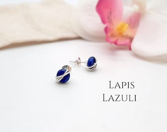 September Birthstone Stud Earrings Lapis Lazuli Sterling Silver 14k Gold Filled Earrings Lapis Lazuli Wire Wrapped Earrings Jewellery Gift