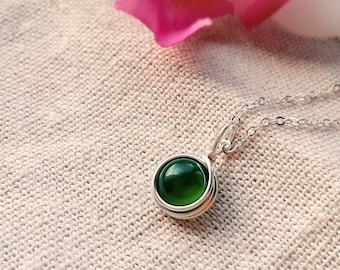 Green Onyx Necklace Sterling Silver Dainty Gemstone Necklace May Birthstone Gift for her