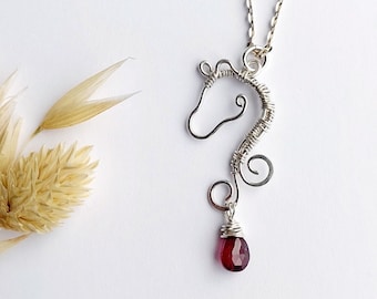 Horse Necklace, Sterling Silver Necklace, Wire Wrapped Horse Pendant, Horse Jewellery, Gift for horse lovers