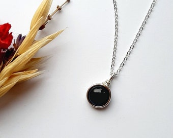Black Onyx Necklace, Sterling Silver Necklace, Dainty Necklace, Onyx Jewelry, Black Gemstone Necklace, Gift for her