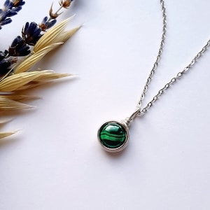 Malachite Necklace, Sterling Silver Necklace, Dainty Necklace, Wire Wrapped Necklace, Malachite Jewelry, Gift for her