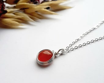 Carnelian Necklace, Sterling Silver Necklace, Dainty Necklace, Carnelian Jewelry, Gemstone Necklace, Gift for her