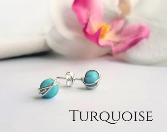 Turquoise Earrings, Gemstone Stud Earrings, December Birthstone, Sterling Silver Stud Earrings, Birthstone Earrings, Dainty Stud Earrings