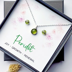 Peridot Jewellery Gift Set Sterling Silver Peridot Quartz Necklace and Stud Earrings August Birthstone, Peridot Jewellery Gift for her