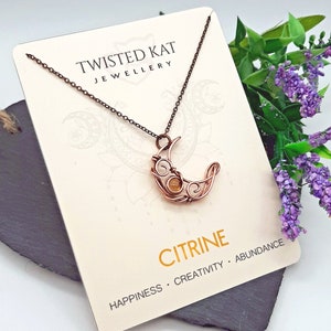 Citrine Necklace, Moon Necklace, November Birthstone, Crescent Moon, Crystal Moon, Boho Jewelry, Copper Jewelry, Gift for her