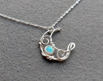 Opal Necklace, Moon Necklace, Ethiopian Opal Necklace, October Birthstone, Crescent Moon, Crystal Moon, Boho Jewelry
