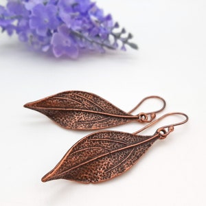 Leaf Earrings,  Copper Leaf Earrings, Silver Leaf Earrings, Dangle Earrings, Boho Jewelry. Nature Earrings, Gift for her.