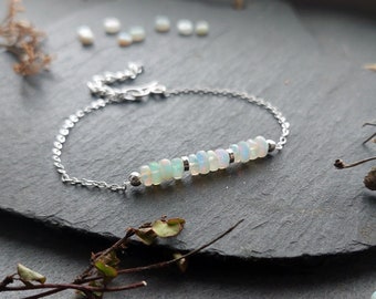 925 Ethiopian Opal Bracelet, Sterling Silver Bracelet, Dainty Bracelet, October Birthstone, Silver Gemstone Bracelet, Gift for her