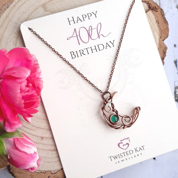 Cadeau du 40e anniversaire, collier de lune, collier de pierre de naissance, collier du 40e anniversaire, bijoux en cuivre, bijoux Boho