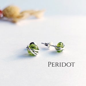 Peridot Stud Earrings Sterling Silver 14k Gold Filled Earrings Peridot Wire Wrapped Earrings August Handmade Birthstone Jewellery Gift