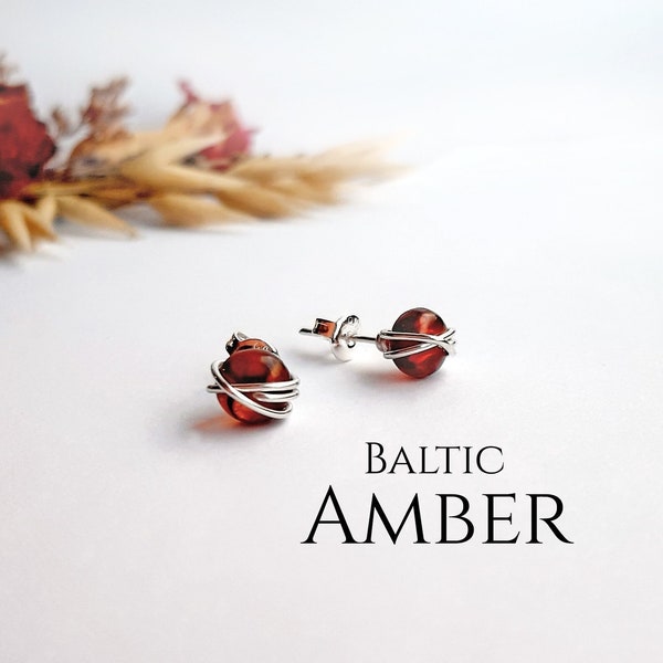 Baltic Amber Earrings Sterling Silver Natural Amber 14k Gold Filled Stud Earrings Amber Jewellery Dainty Amber Earrings Studs Gift for her