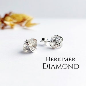 Herkimer Diamond Earrings, April Birthstone, Herkimer Diamond Stud Earrings, Sterling Silver Stud Earrings April Birthday Gift