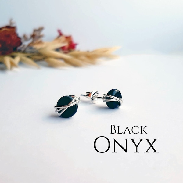 Black Onyx Earrings Sterling Silver 14k Gold Filled Stud Earrings Natural Onyx Jewellery Dainty Earrings Black Gemstone Studs Gift for her