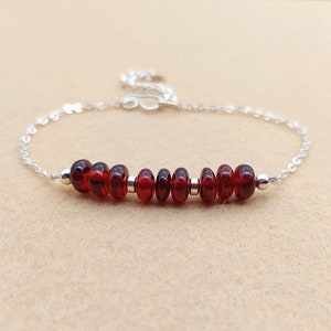 925 Garnet Sterling Silver Bracelet, Dainty Birthstone Bracelet, January Birthstone, Silver Gemstone Bracelet, Birthday Gift for her