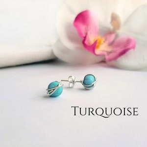 Turquoise Stud Earrings Sterling Silver 14k Gold Filled Earrings Turquoise Wire Wrapped Earrings December Birthstone Jewellery Gift for her