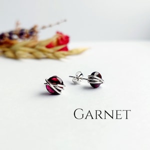 Garnet Stud Earrings Sterling Silver 14k Gold Filled Earrings Garnet Wire Wrapped Earrings January Birthstone Jewellery Gift for her