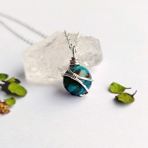 Chrysocolla Necklace Sterling Silver Natural Chrysocolla Crystal Necklace Silver Sphere Pendant Natural Gemstone Jewellery Gift for her