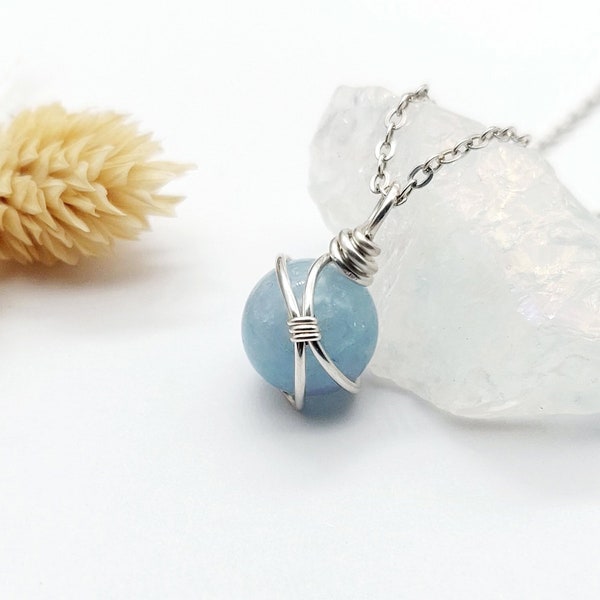 Aquamarine Necklace, Sterling Silver Aquamarine Necklace, March Birthstone, Sphere Aquamarine Pendant, Gift for her