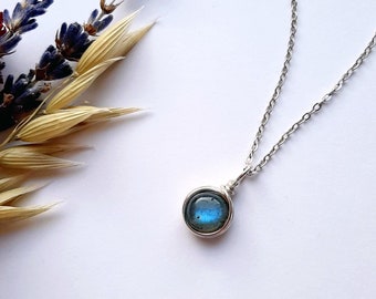 Labradorite Necklace, Sterling Silver Necklace, Dainty Necklace, Wire Wrapped Necklace, Labradorite Jewelry, Gift for her