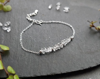 925 Herkimer Diamond Sterling Silver Bracelet, Dainty Birthstone Bracelet, April Birthstone, Silver Gemstone Bracelet, Birthday Gift for her