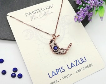 Lapis Lazuli Necklace, Moon Necklace, September Birthstone, Crescent Moon, Crystal Moon, Boho Jewelry