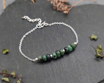 925 Emerald Sterling Silver Bracelet, Dainty Birthstone Bracelet, May Birthstone, Silver Gemstone Bracelet, Birthday Gift for her