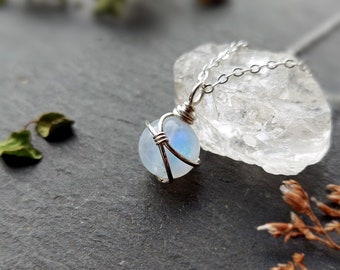 Moonstone Necklace Sterling Silver Moonstone Crystal Necklace June Birthstone Sphere Moonstone Pendant Minimalist Jewellery Gift for her