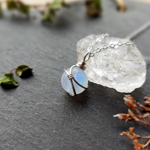 Moonstone Necklace Sterling Silver Moonstone Crystal Necklace June Birthstone Sphere Moonstone Pendant Minimalist Jewellery Gift for her