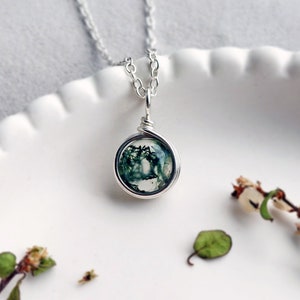 Moss Agate Necklace Sterling Silver Minimalist Necklace Dainty Gemstone Necklace Wire Wrapped 925 Silver Moss Agate Jewellery Gift for her