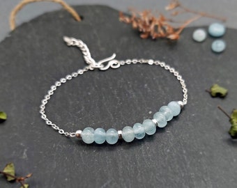 925 Aquamarine Sterling Silver Bracelet, Dainty Birthstone Bracelet, March Birthstone, Silver Gemstone Bracelet, Birthday Gift for her